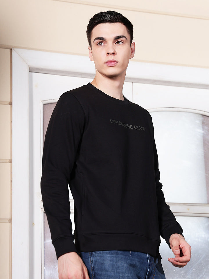Black Typographic Print Round Neck Sweatshirt