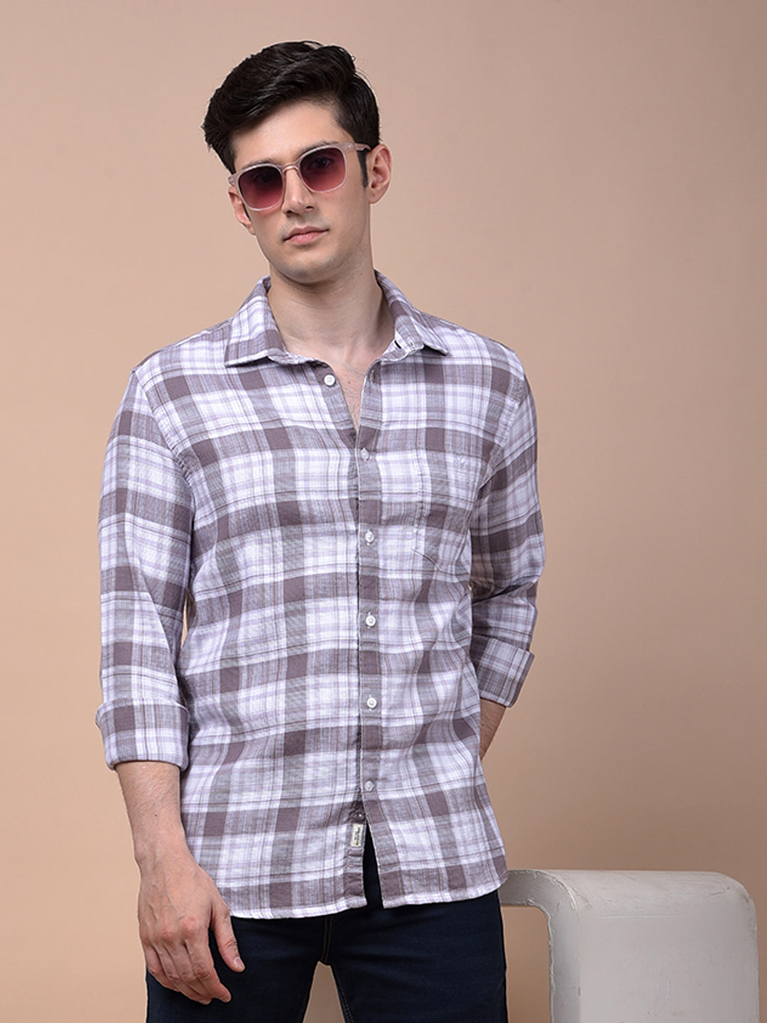 Purple Checked 100% Cotton Shirt