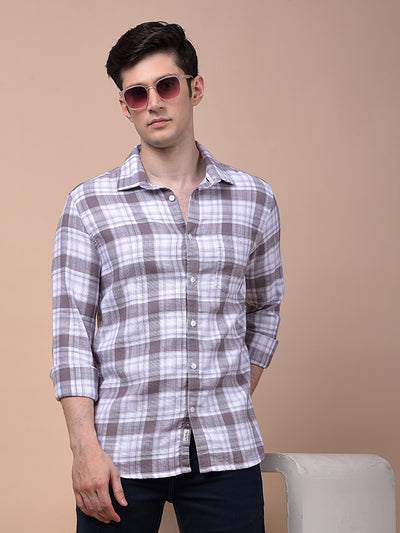 Purple Checked 100% Cotton Shirt