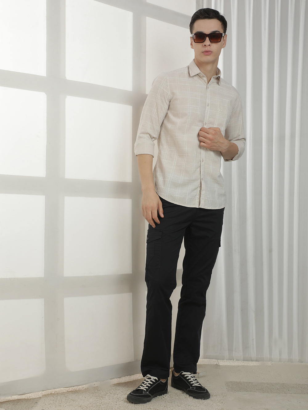 Refined Beige Checked Shirt
