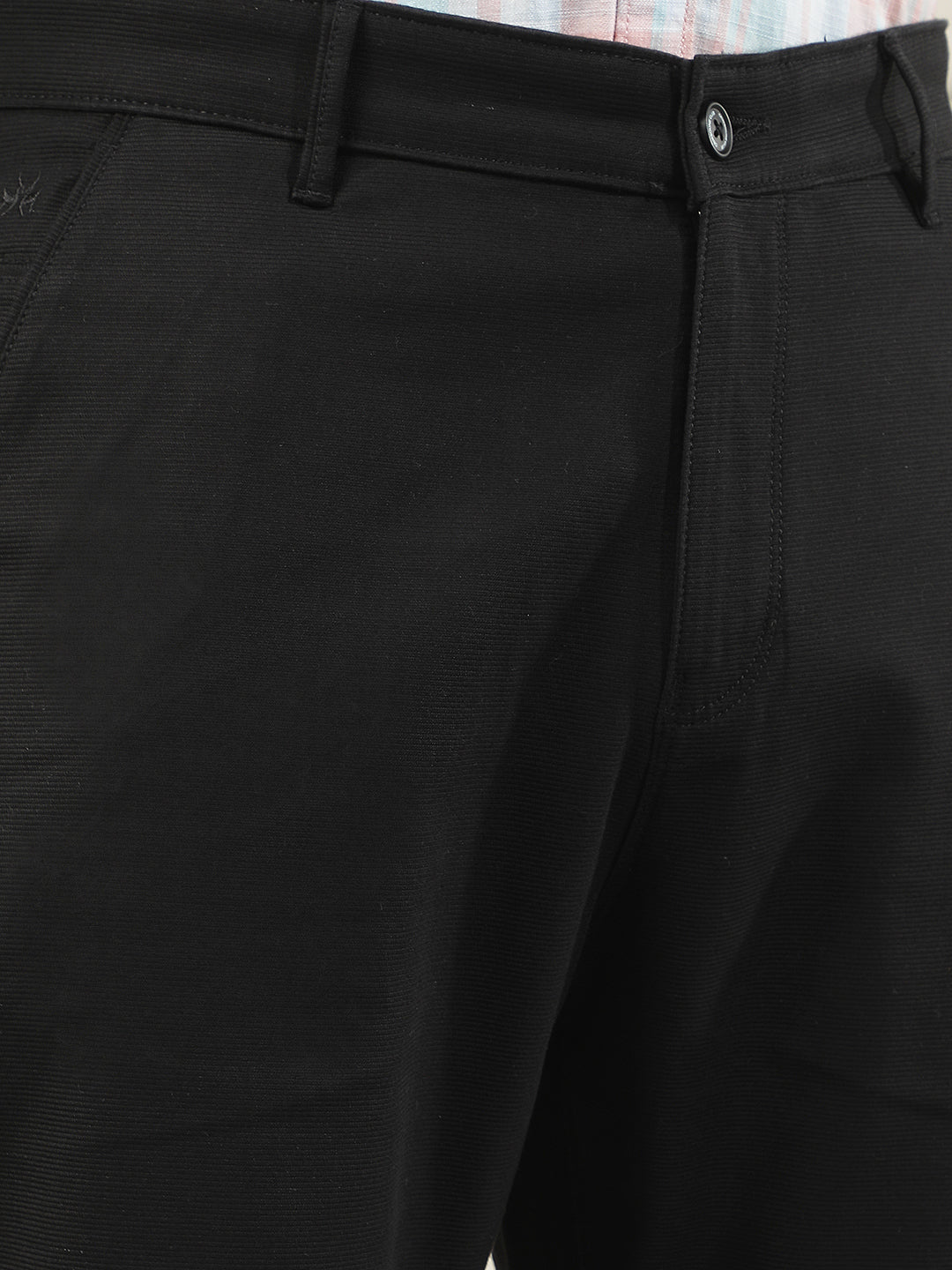 Black Cotton Stretchable Dobby Trousers