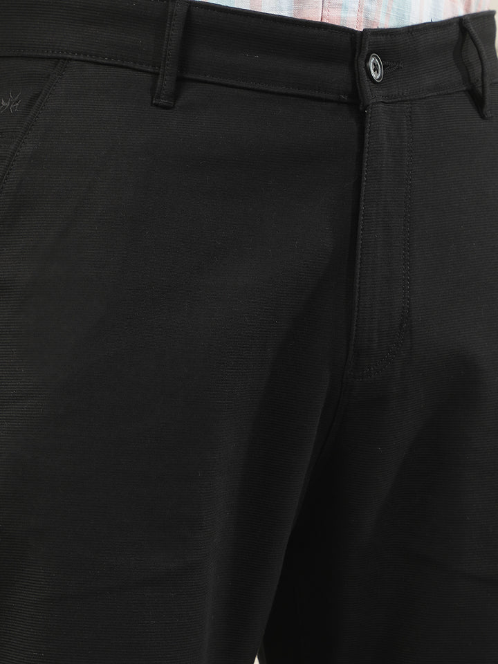 Black Cotton Stretchable Dobby Trousers