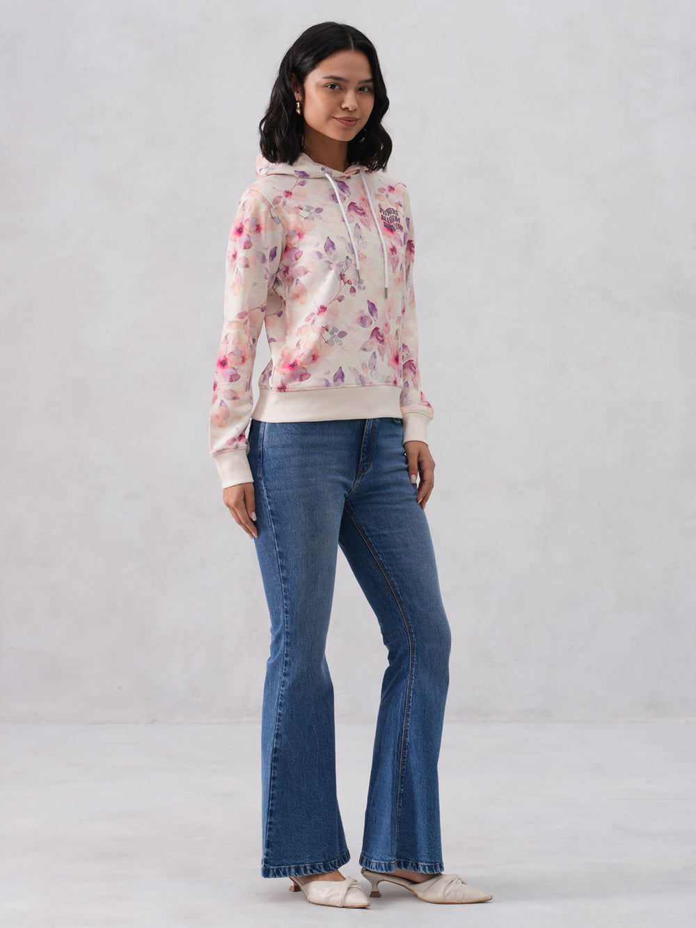 Multi-Color Floral Printed Hooded Neck Sweatshirt