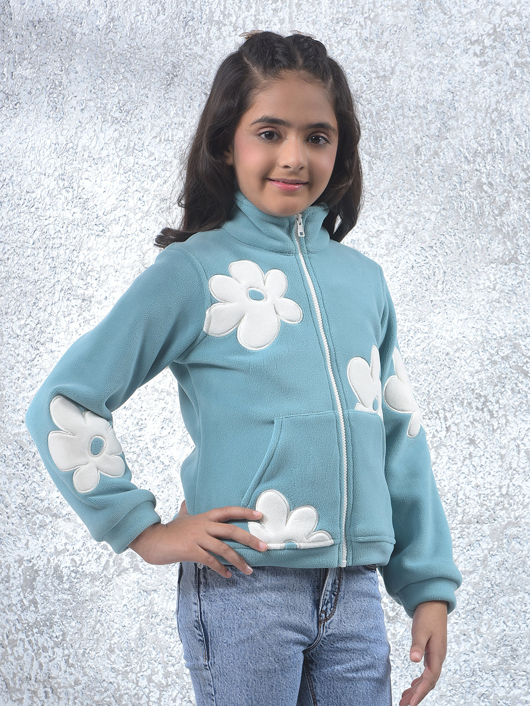 Green Graphic Print High Neck Knitted Sweatshirt