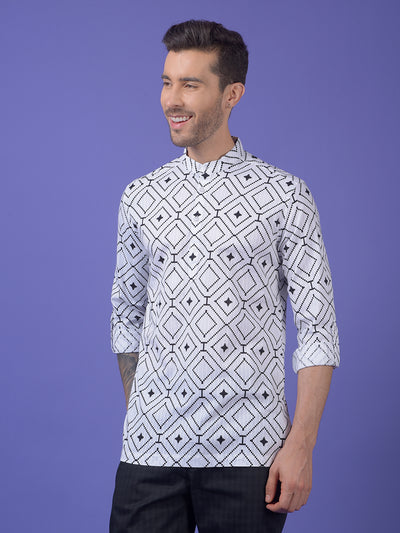 White Printed 100% Cotton Kurta