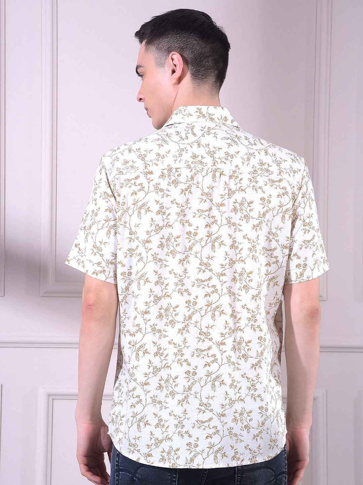 Brown Linen Floral Print Shirt