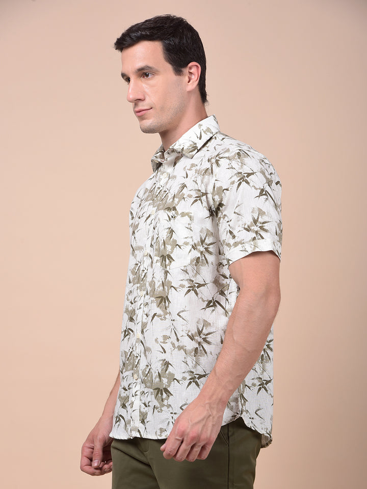 Olive Floral Print Shirt