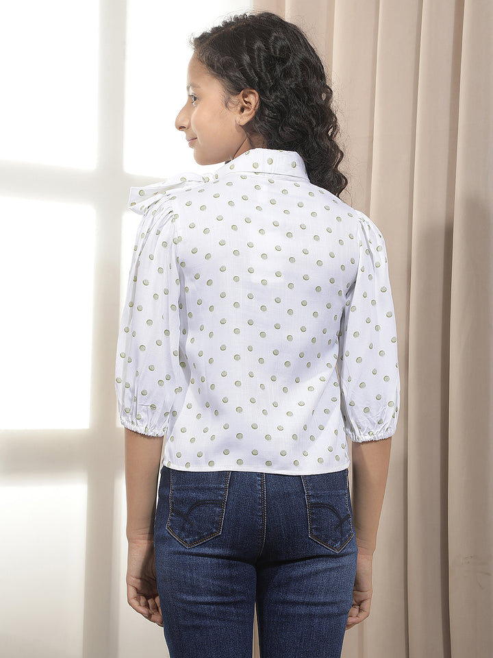 Green Polka Dots Printed Bow Tie Top