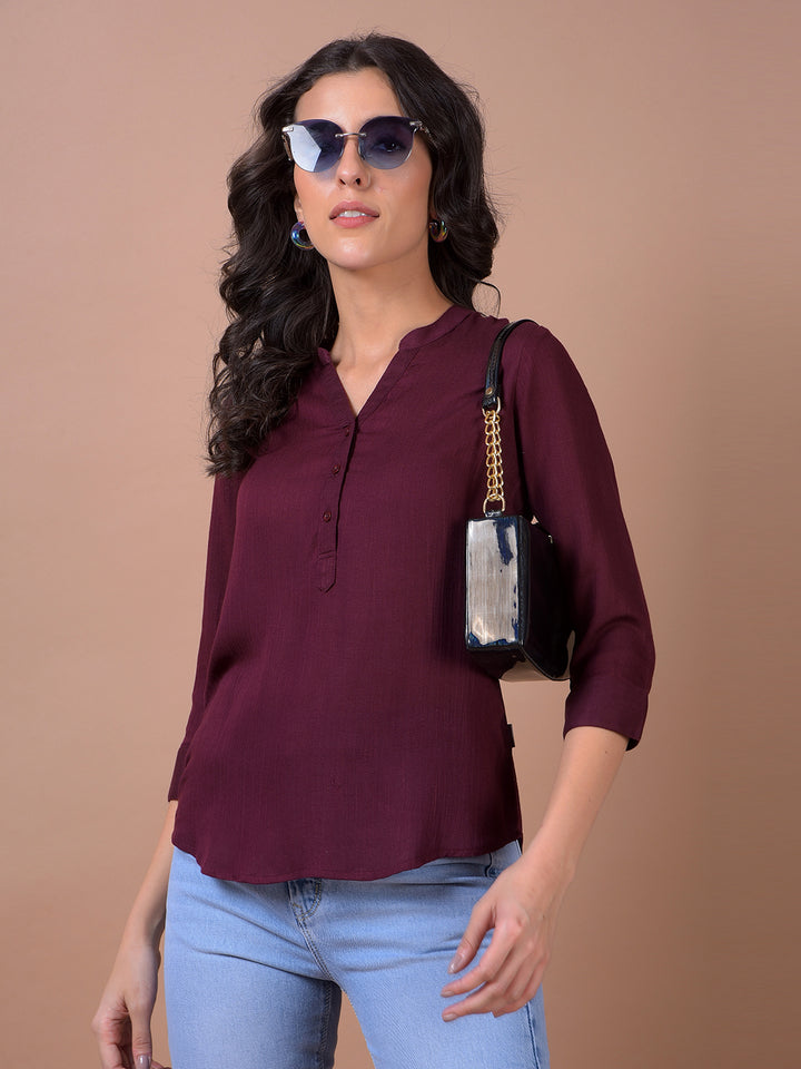 Maroon V-Neck Top
