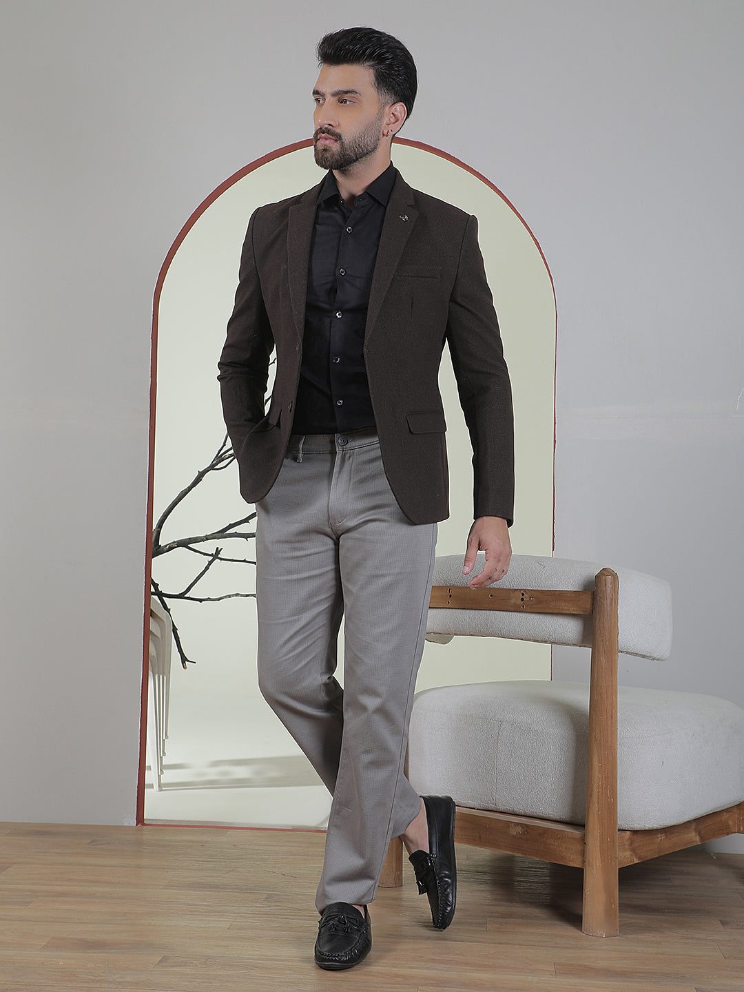 Brown Single Breasted Notch Lapel Blazer