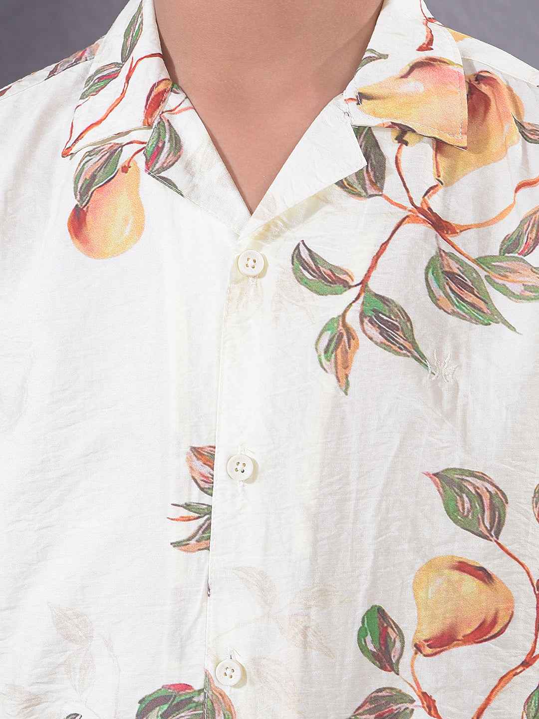 Yellow Floral Print Resort-Collar Shirt