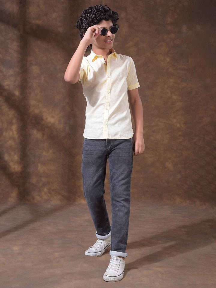 Yellow Textured Casual Shirt
