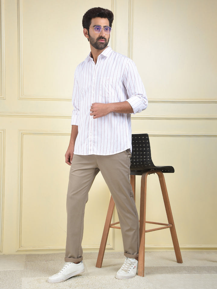 Purple Vertical Stripes 100% Cotton Shirt