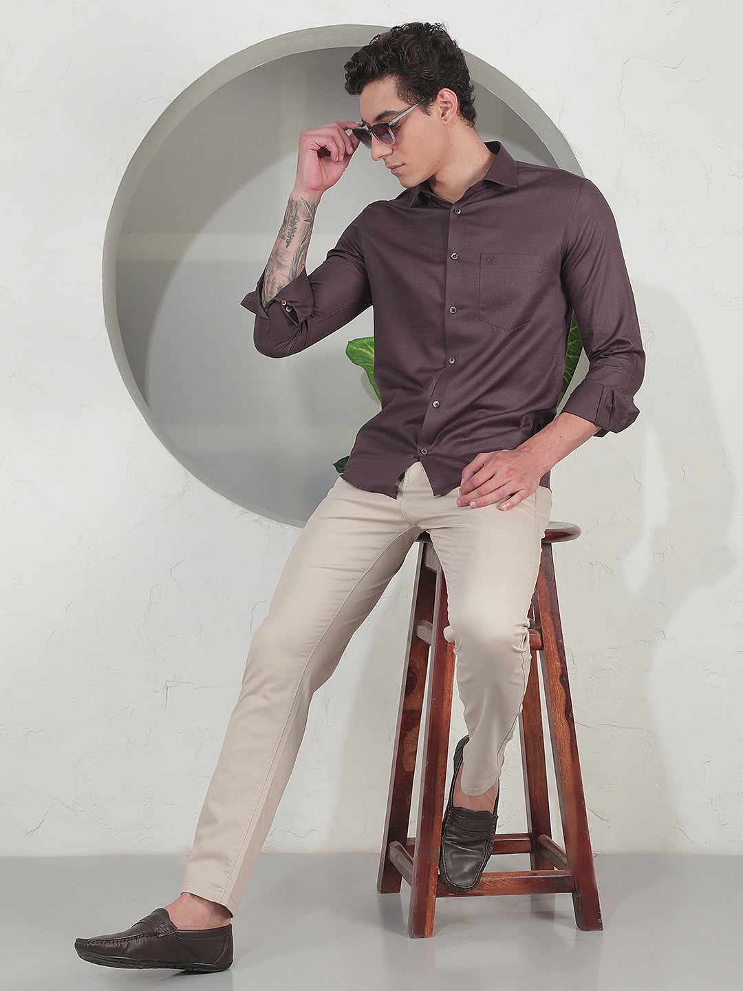 Relaxed Mocha Brown Jacquard Shirt