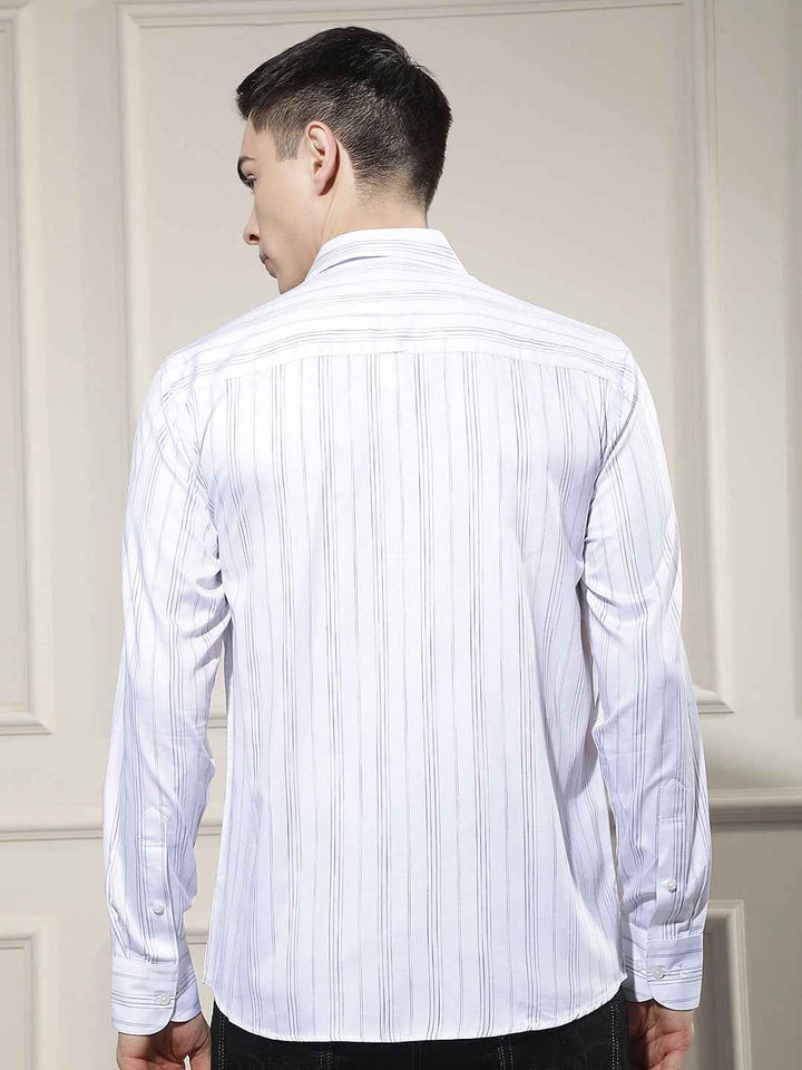 White Vertical Striped 100% Cotton Shirt