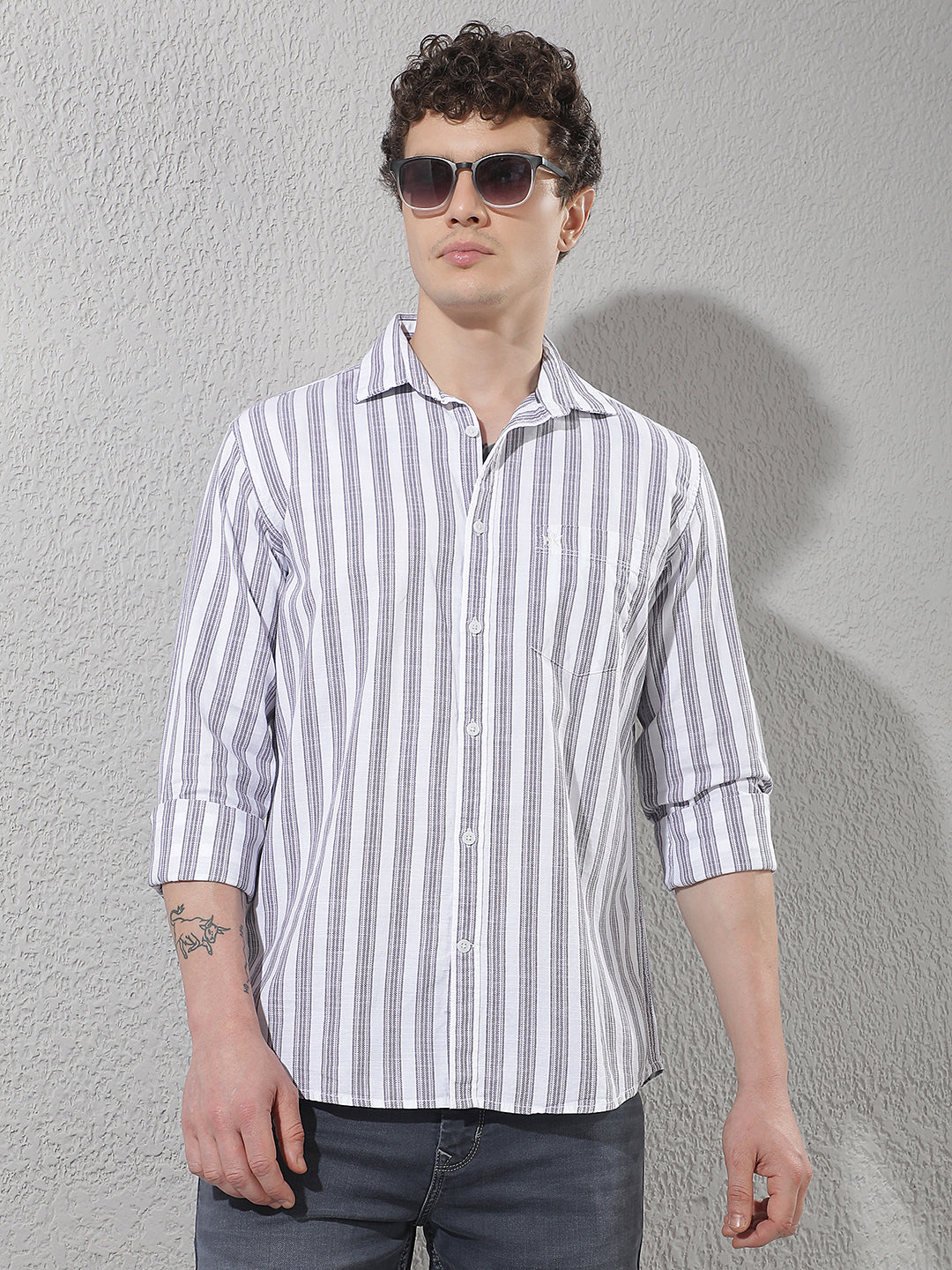Green 100% Cotton Verical Stripes Shirt