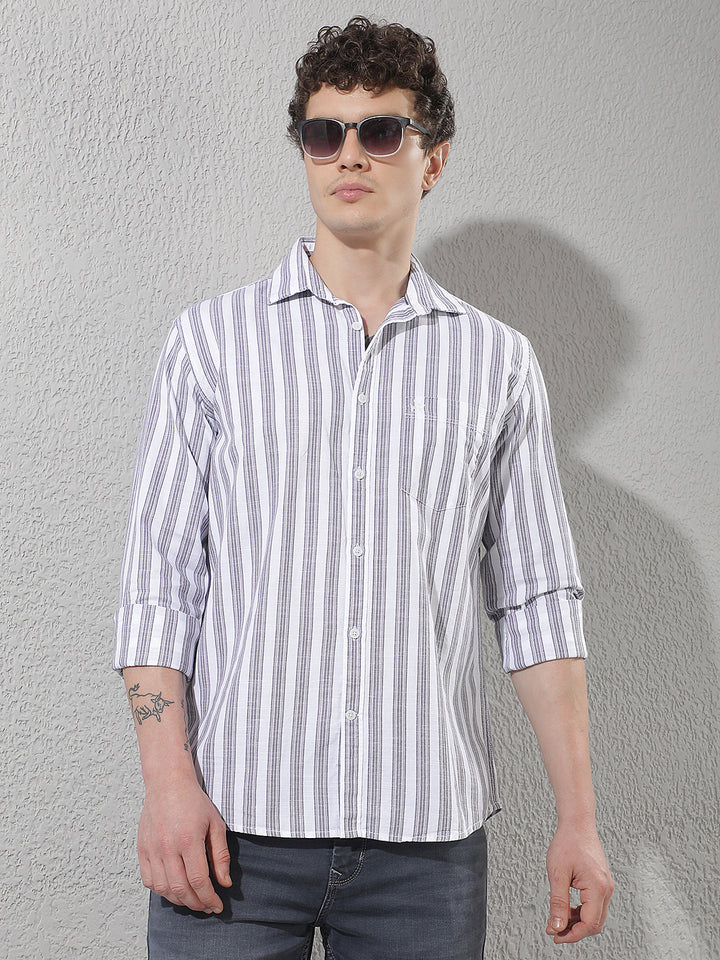 Green 100% Cotton Verical Stripes Shirt
