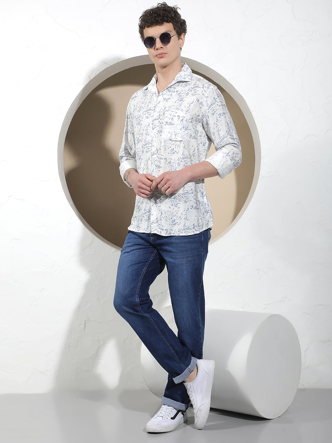 Minimalist Deep Blue Printed Shirt