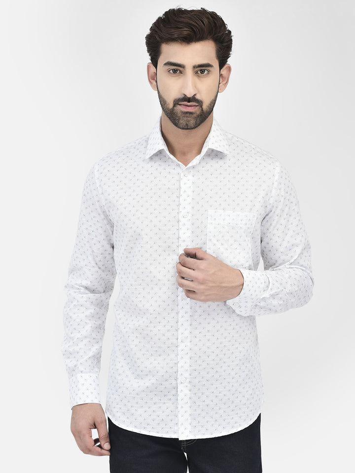 White Floral Print 100% Cotton Shirt
