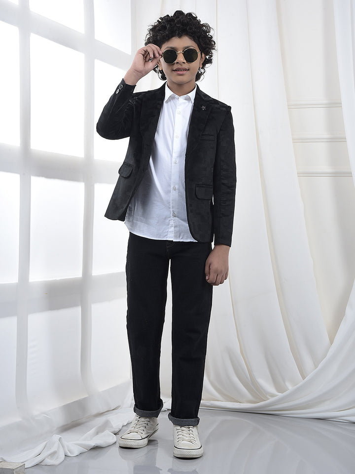 Black Jacquard Single-Breasted Blazer