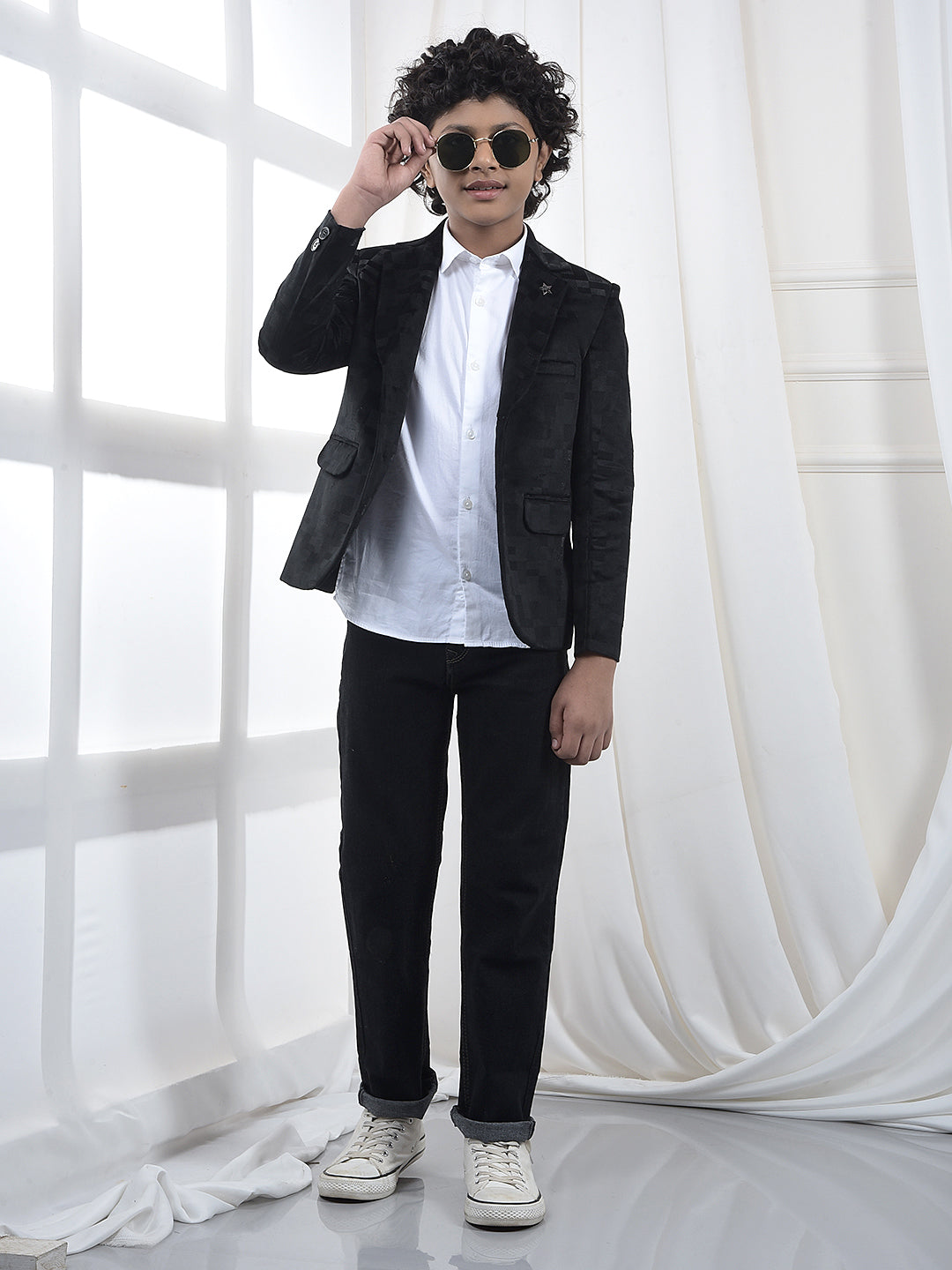 Black Jacquard Single-Breasted Blazer