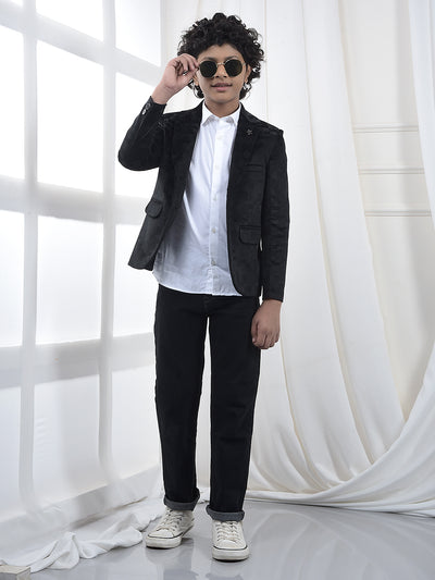 Black Jacquard Single-Breasted Blazer