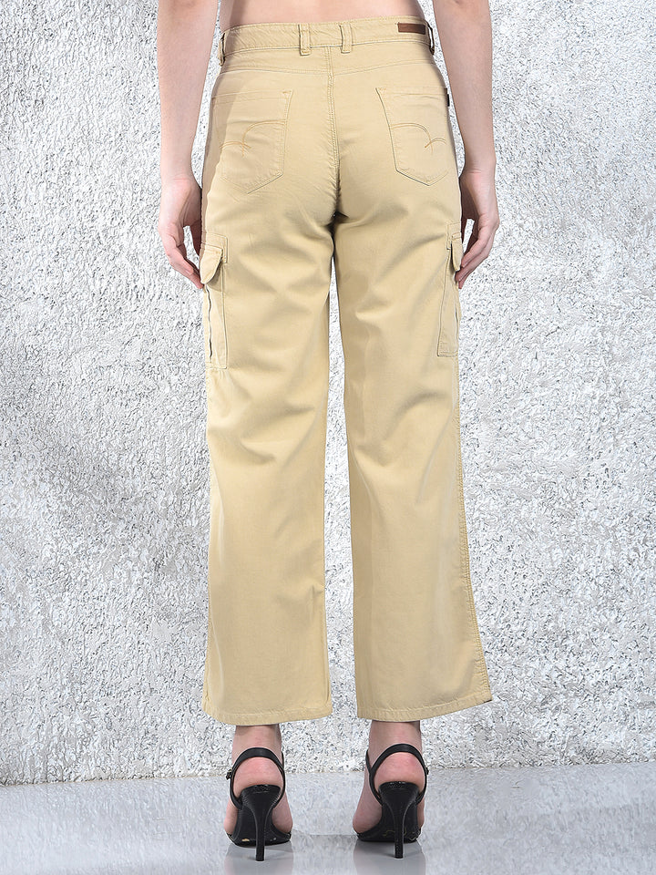 Women's White 100% Cotton Cargo Jeans-Women Jeans-Crimsoune Club