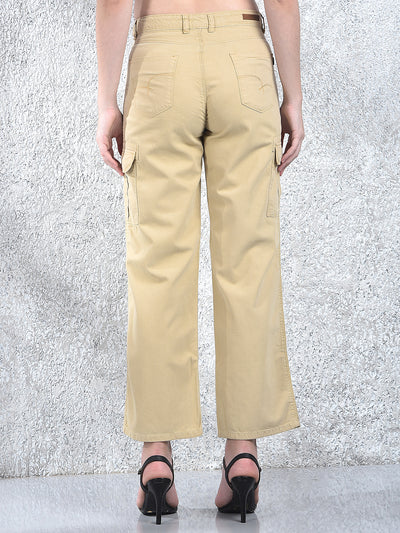 Women's White 100% Cotton Cargo Jeans-Women Jeans-Crimsoune Club