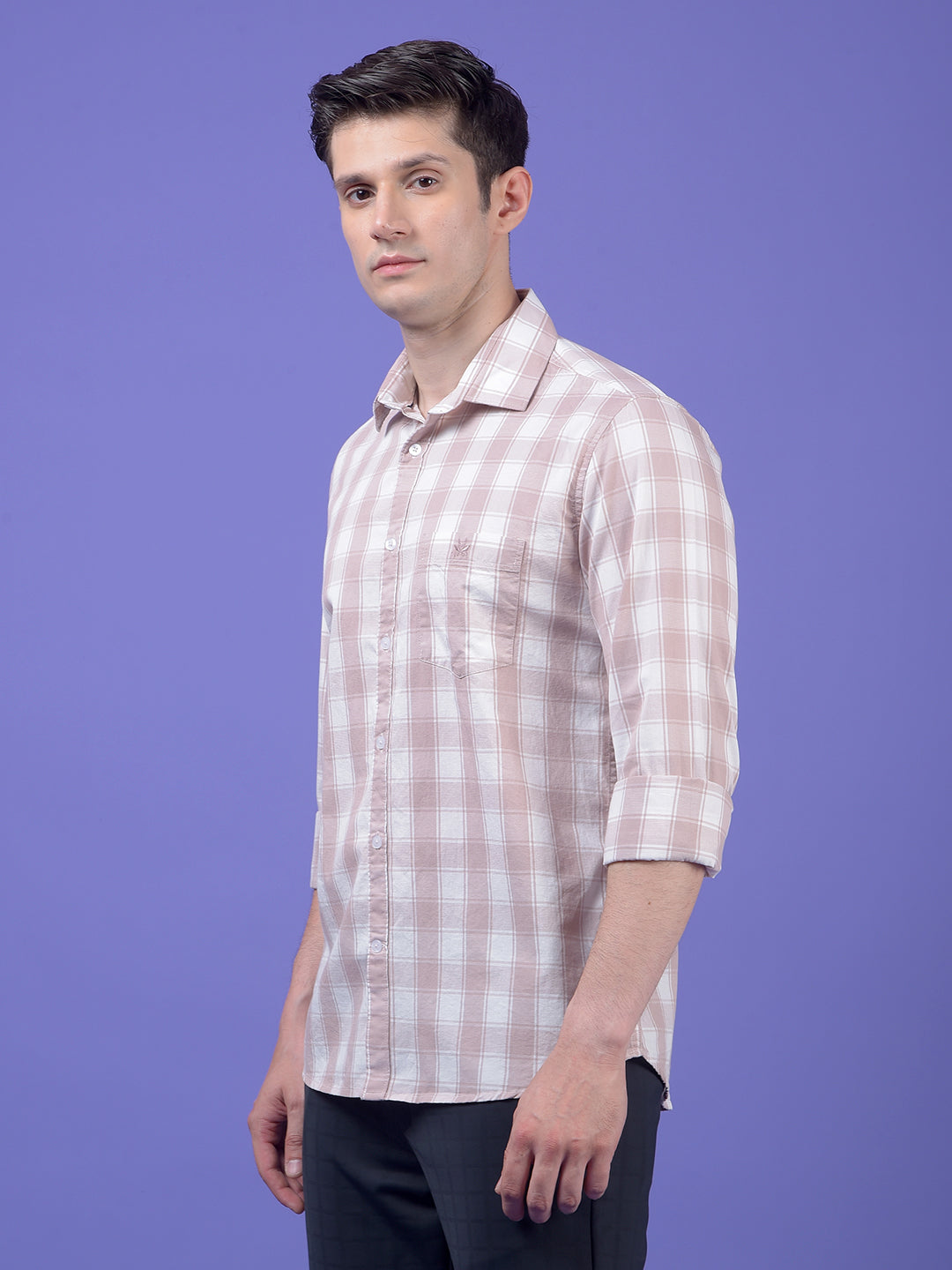 Peach Checked 100% Cotton Shirt