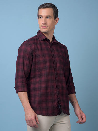 Maroon Checked 100% Cotton Shirt
