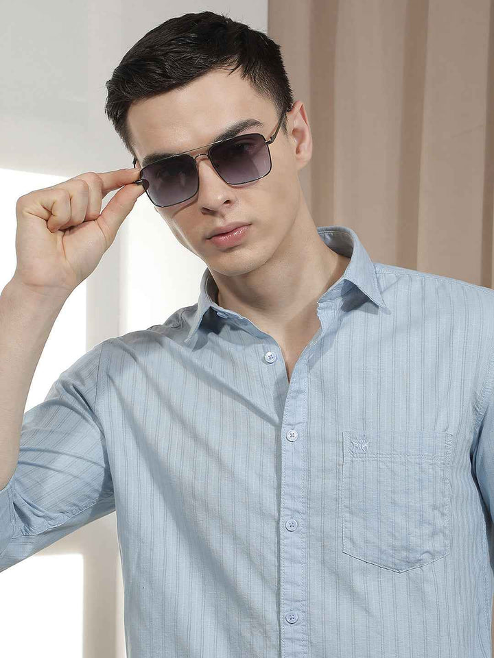 Blue Vertical Stripes Shirt