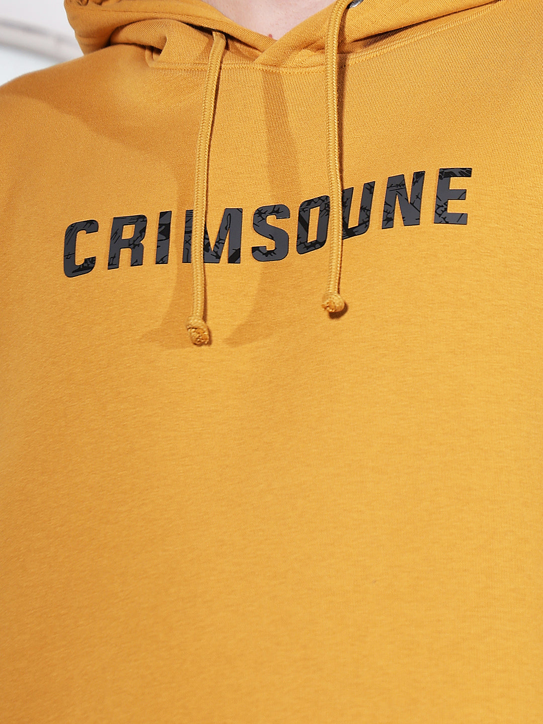 Mustard Typographic Print Hooded Neck Sweatshirt