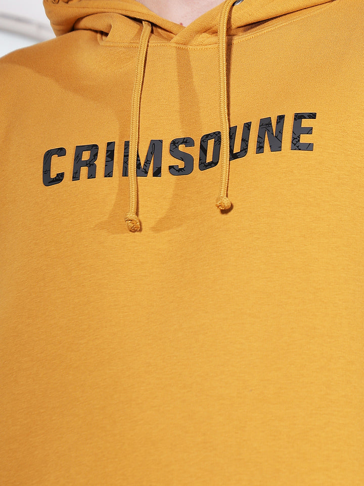 Mustard Typographic Print Hooded Neck Sweatshirt