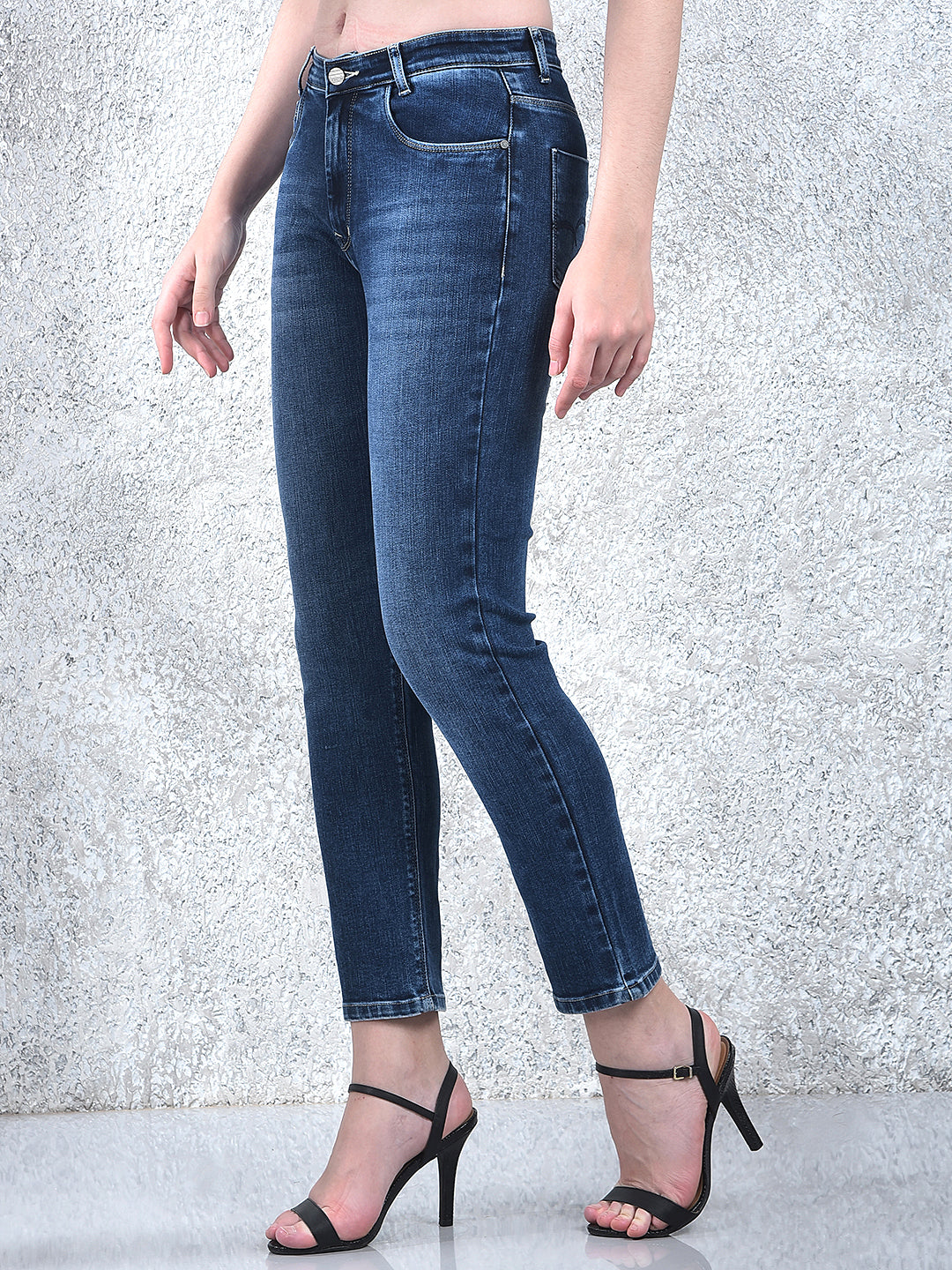 Blue Straight Cotton Jeans-Women Jeans-Crimsoune Club