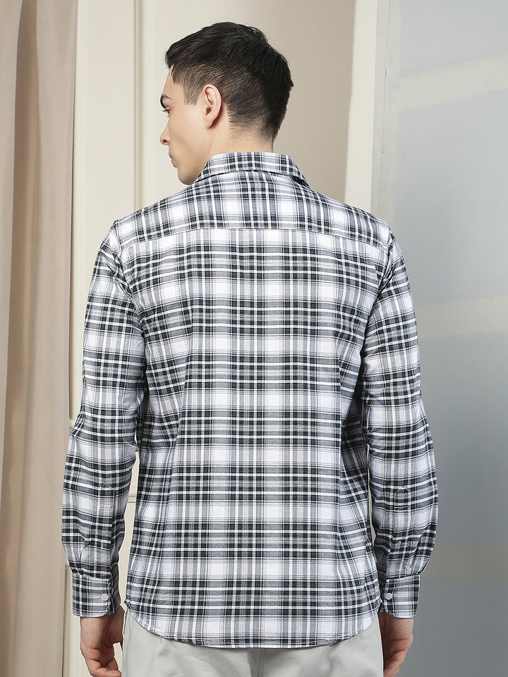 Blue Checked Button-Down Collar 100% Cotton Shirt