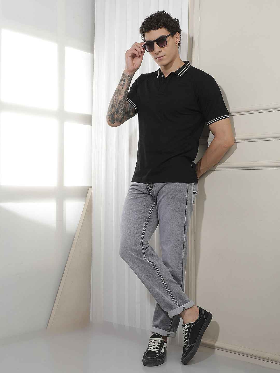 Black Jacquard Polo T-Shirt