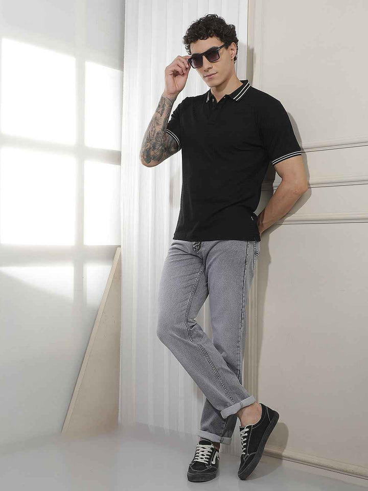 Black Jacquard Polo T-Shirt