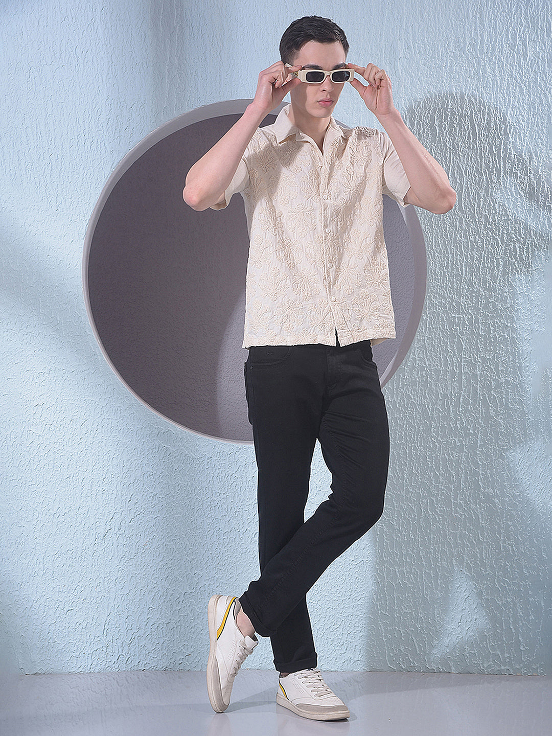 Beige Embroidered Linen Shirt