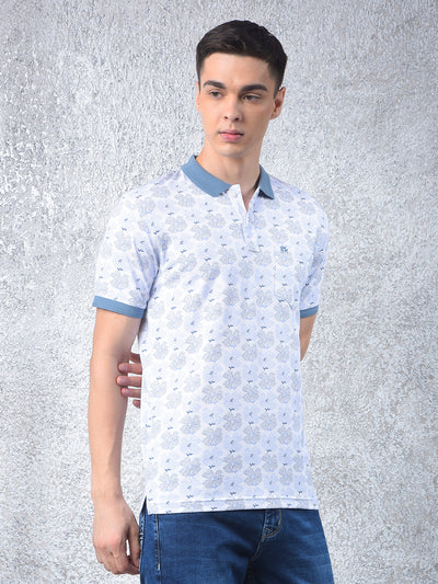 Blue Floral Print Polo Neck T-Shirt