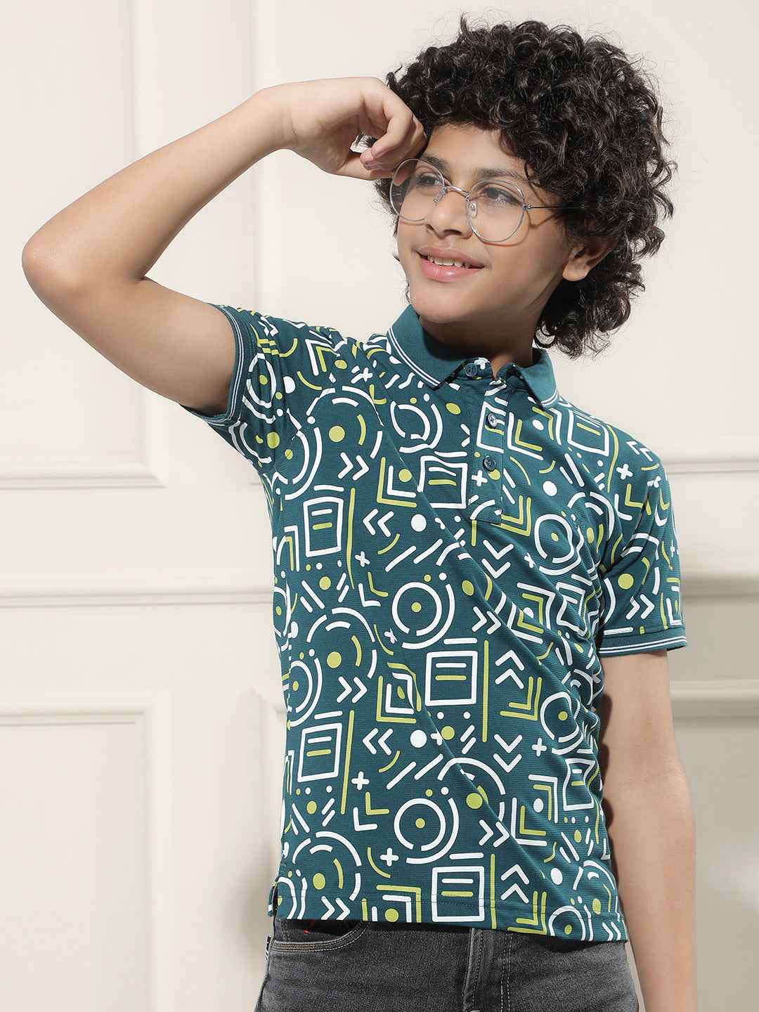 Geometric Print Green Polo T-Shirt