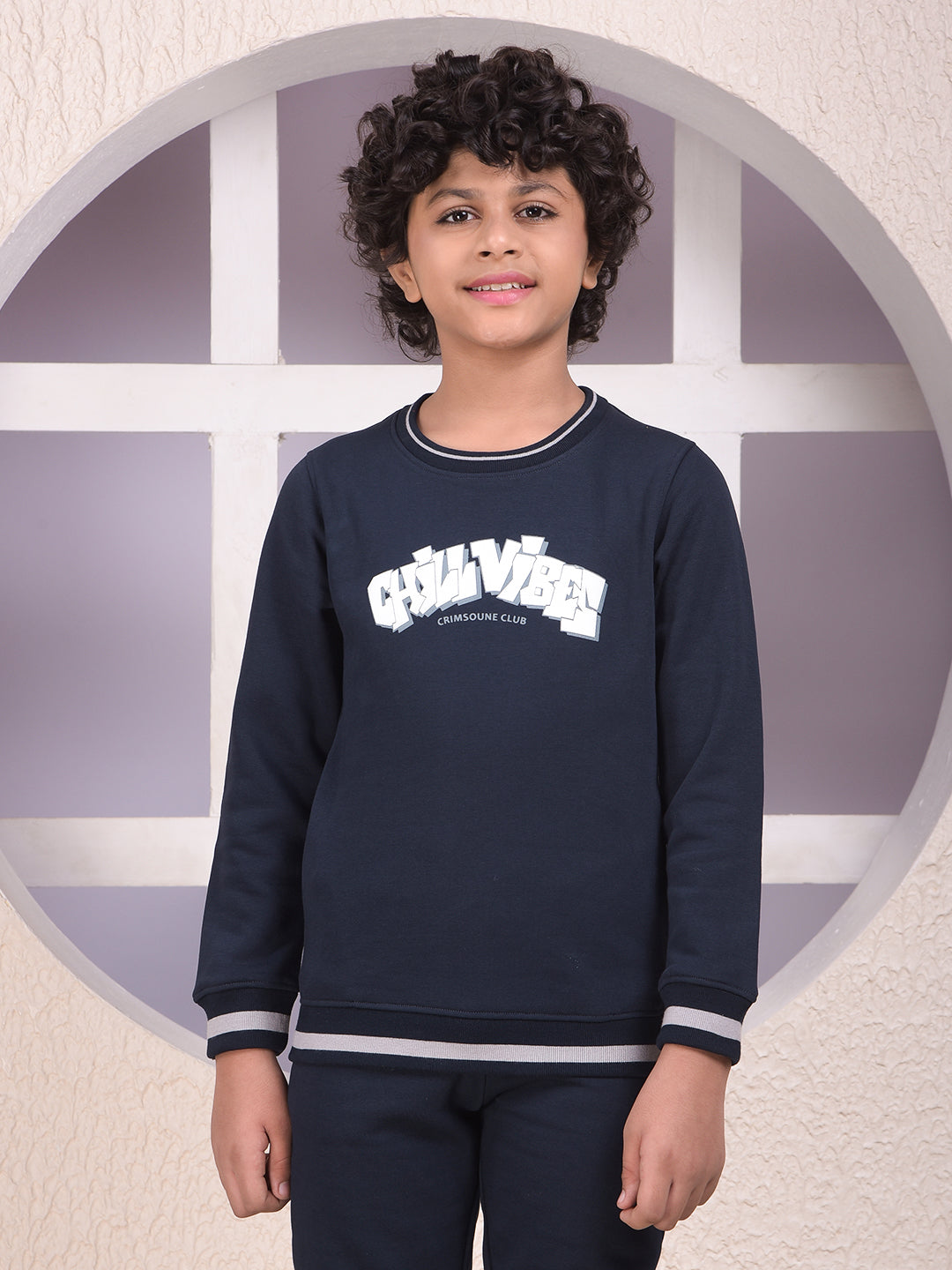 Navy Blue Typographic Print Sweatshirt