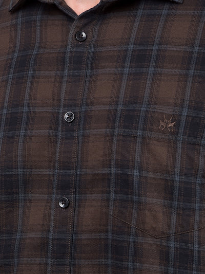 Brown Checked 100% Cotton Shirt