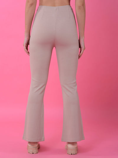 Beige Jacquard Bootcut Treggings