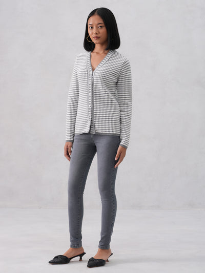 Grey Jacquard V-Neck Cardigan