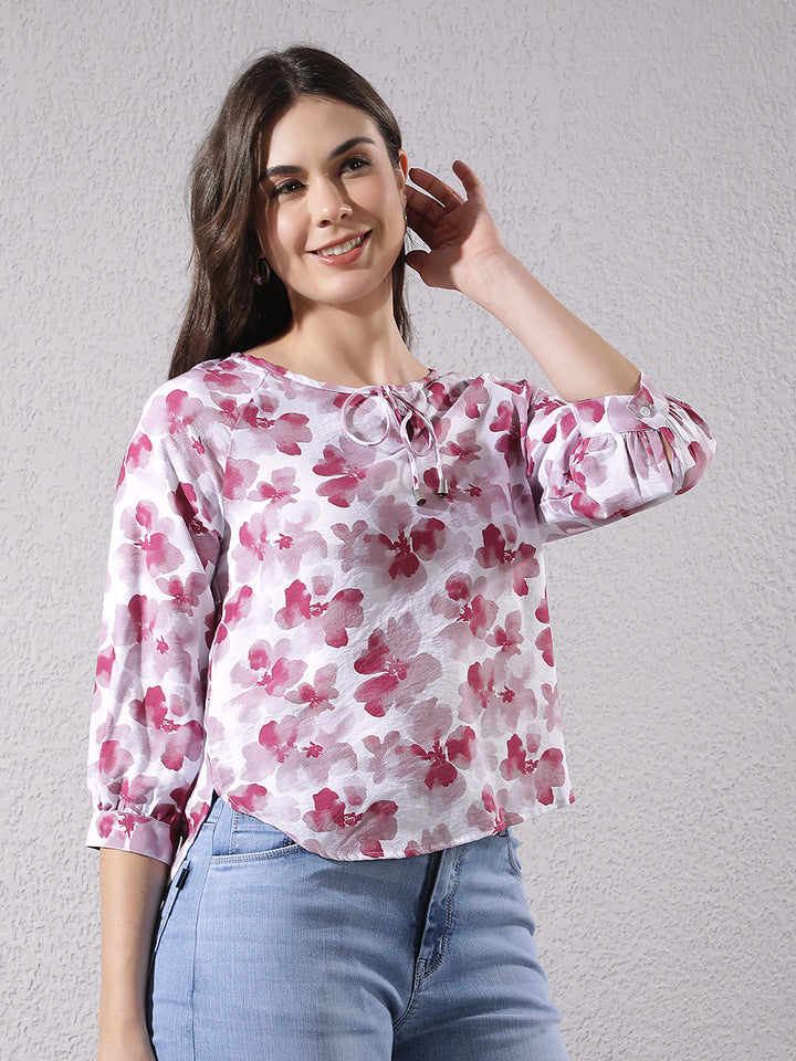 Red Floral Print Top