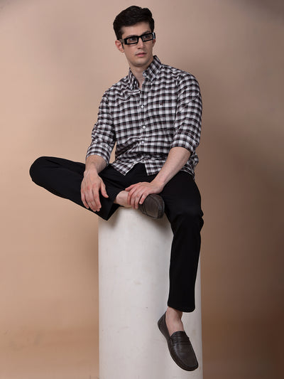 Wine Checked Button-Down Collar 100% Cotton Shirt