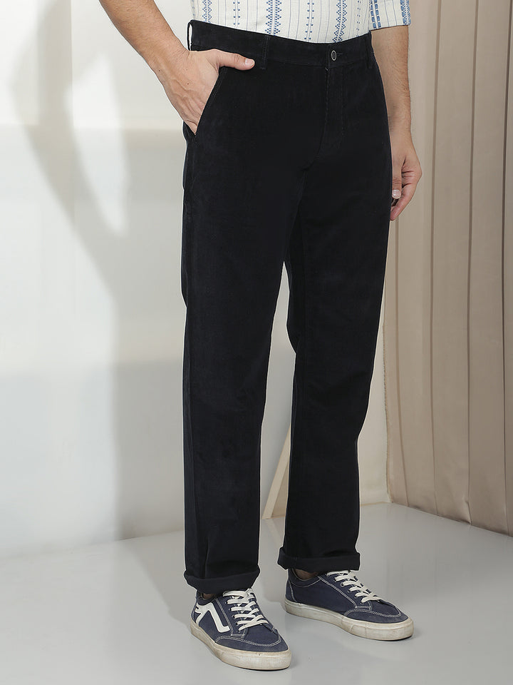 Navy Blue Straight Corduroy Trousers