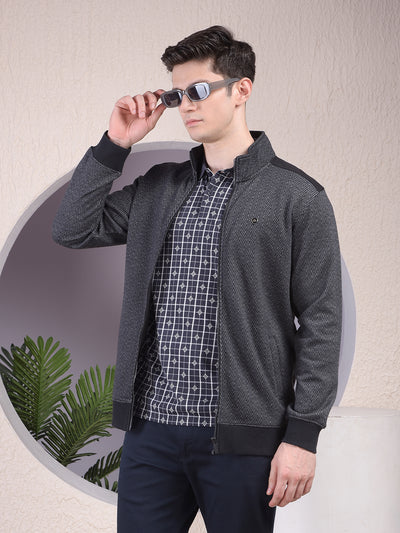 Black Herringbone Zip-Up Sweatshirt