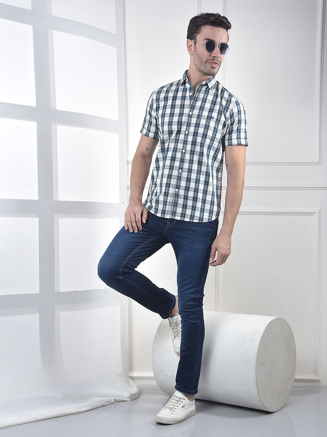 Blue Checked 100% Cotton Shirt