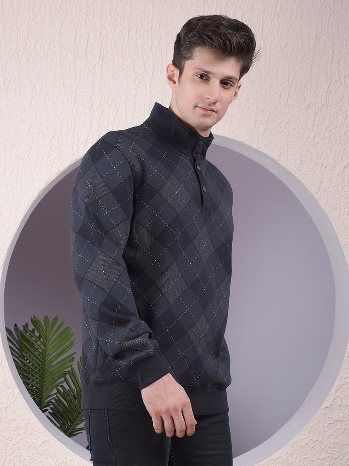 Bold Navy Blue Printed Sweatshirt